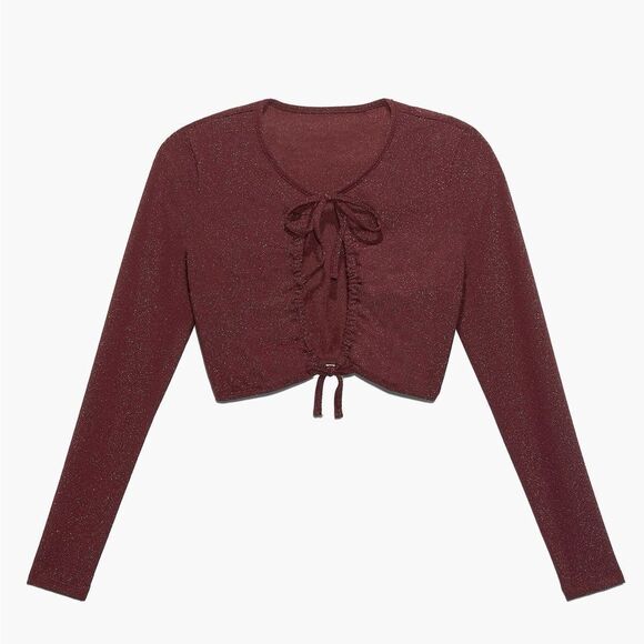Savage X Fenty Sleep & Shine Glitter Long Sleeve Crop Tee Red Cocoa Size 1X NWT - Picture 2 of 7